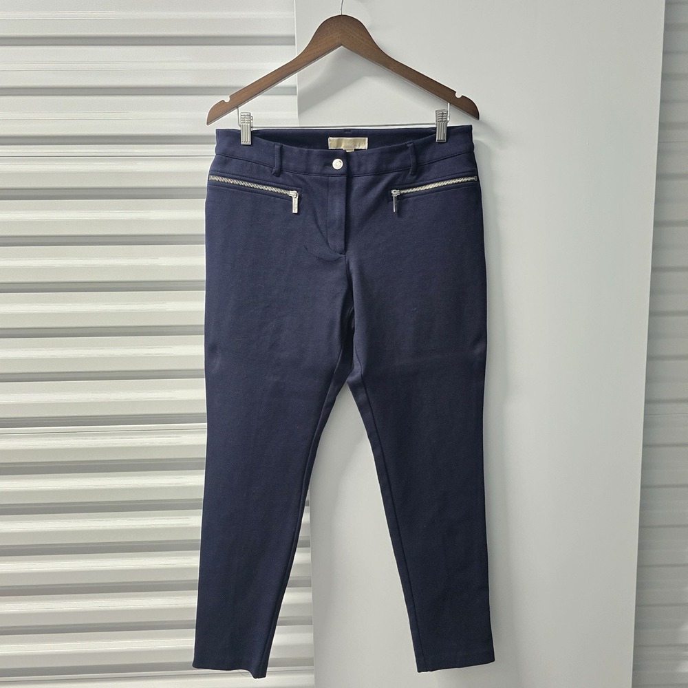 Michael Kors Womens Size 12 Navy Blue Skinny Ankle Pants Zip Pockets Stretch
